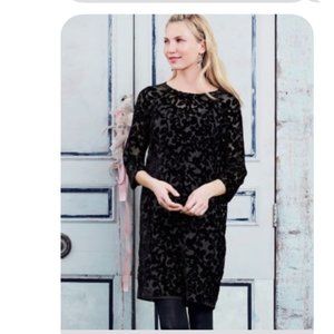 Garnet Hill Black Velvet Burnout Floral Shift Dress